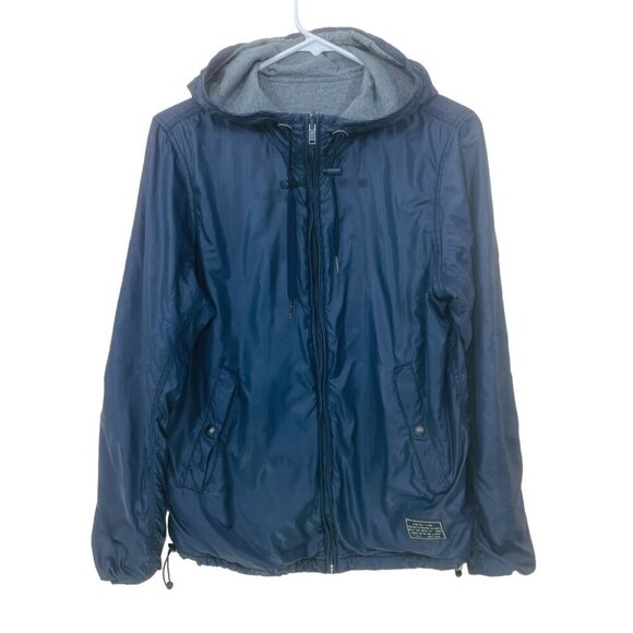 DIESEL Women's Size S Reversible Hooded Jacket Soft Navy Nylon/ Gray Cotton‎ - Picture 7 of 10
